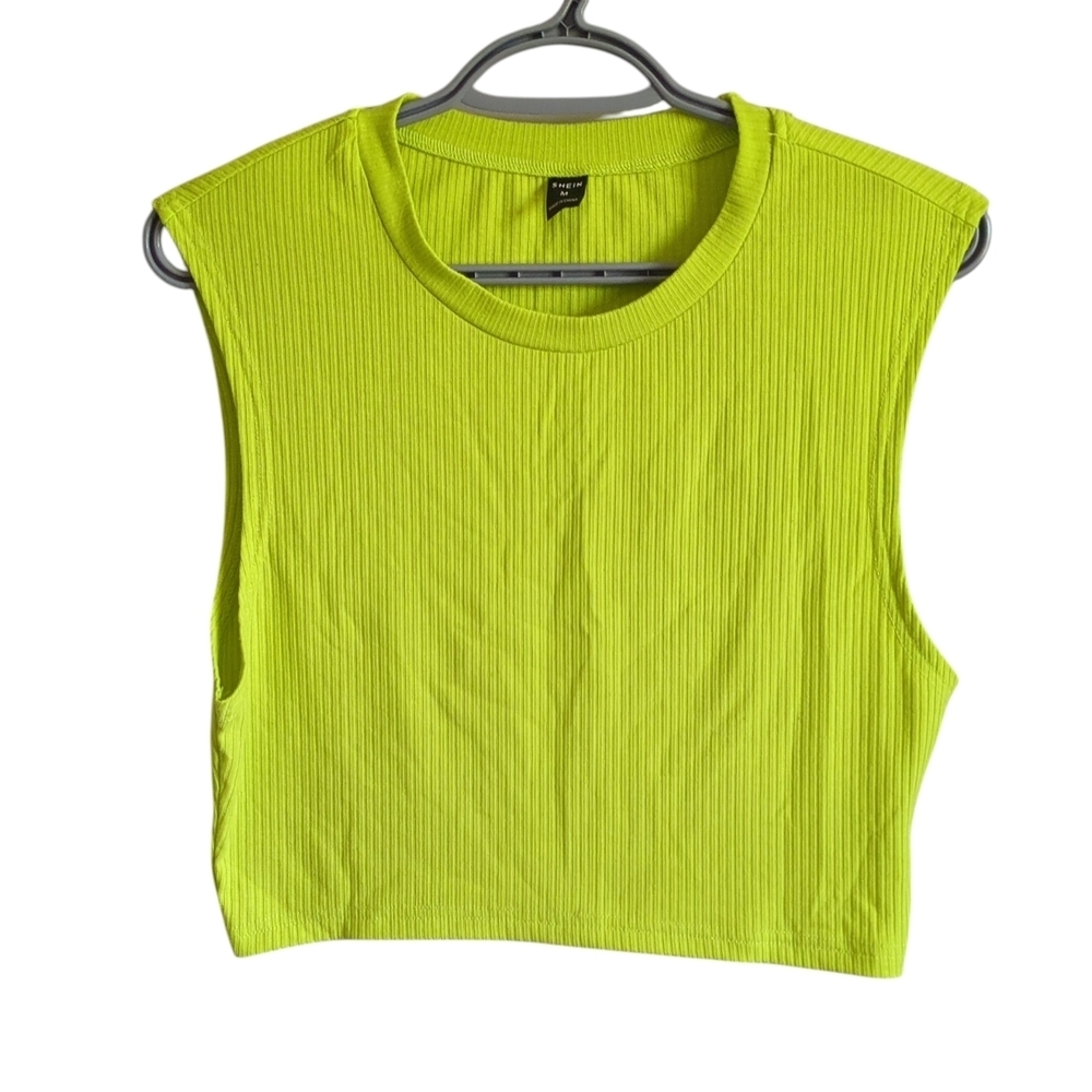 Shein EZwear Neon Green Rib Knit Tank Top Cropped Size Medium‎